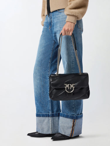 Borsa a Tracolla Love Bag Puff in Nappa Trapuntata Nero/Argento