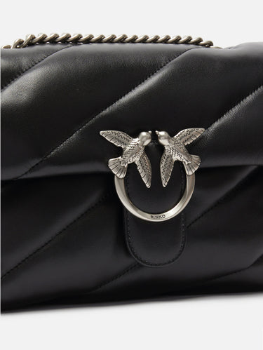 Borsa a Tracolla Love Bag Puff in Nappa Trapuntata Nero/Argento