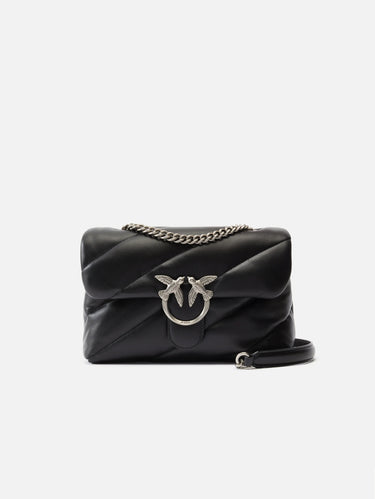 PINKO-Borsa a Tracolla Love Bag Puff in Nappa Trapuntata Nero/Argento-TRYME Shop