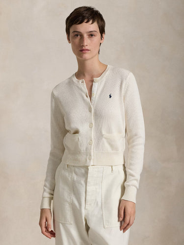 RALPH LAUREN-Cardigan Girocollo in Cotone Bianco-TRYME Shop