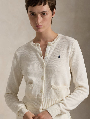 White Cotton Crew Neck Cardigan