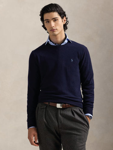 RALPH LAUREN-Maglia Girocollo in Lana Blu-TRYME Shop