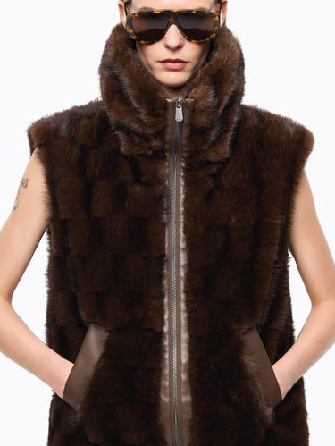 Gilet Effetto Pelliccia con Zip Visone