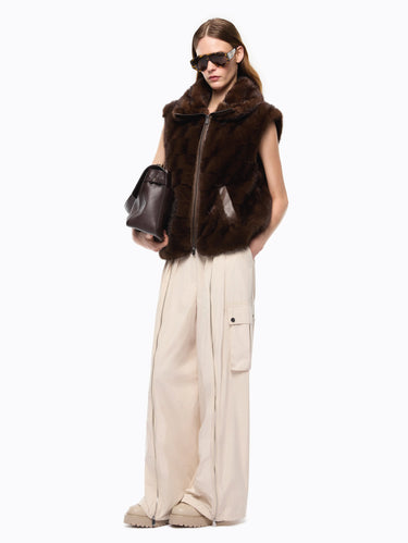 Gilet Effetto Pelliccia con Zip Visone