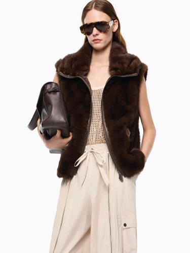 PINKO-Gilet Effetto Pelliccia con Zip Visone-TRYME Shop