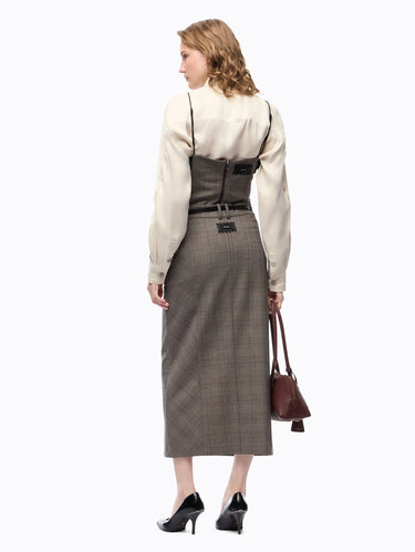 Gonna Longuette in Principe di Galles Beige/Bordeaux