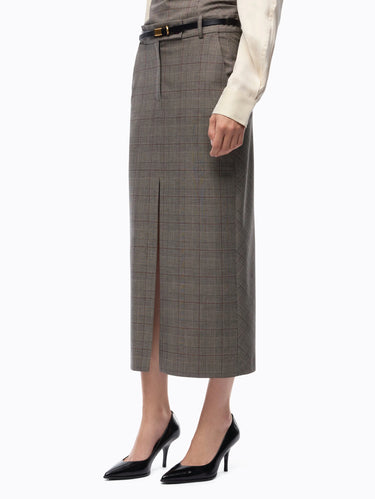 PINKO-Gonna Longuette in Principe di Galles Beige/Bordeaux-TRYME Shop