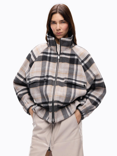 PINKO-Caban in Panno di Lana a Quadri Beige-TRYME Shop