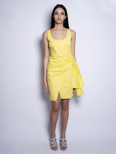 PINKO-Abito con Fiocco in Misto Lino Giallo-TRYME Shop
