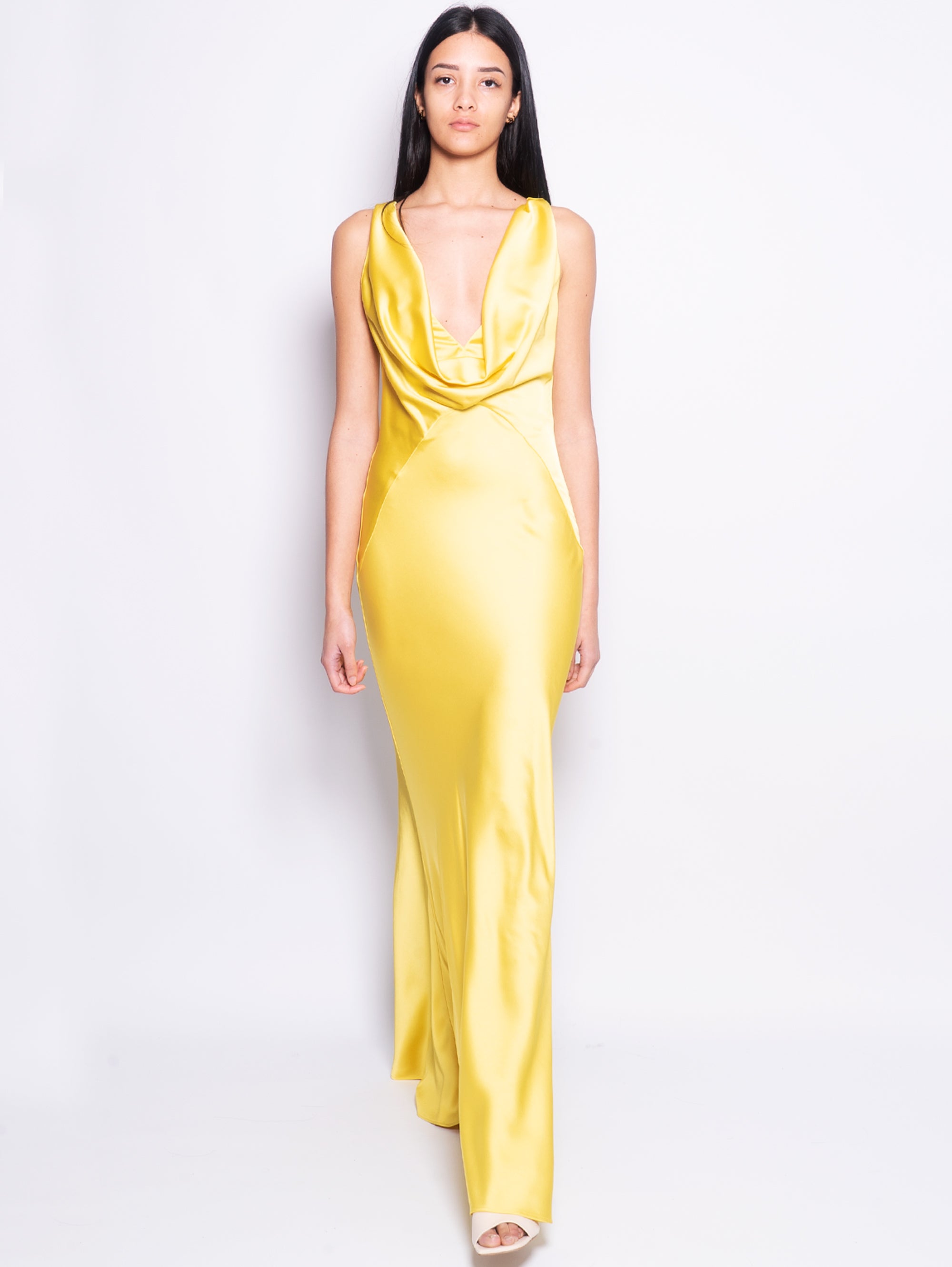 PINKO - Long Dress in Yellow Satin TRYME Shop PINKO - Long Dress in Yellow Satin TRYME Shop