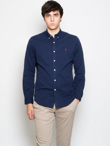 RALPH LAUREN-Camicia Slim Fit in Twill di Cotone Navy-TRYME Shop