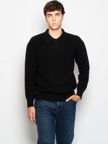 CLOSED-Polo Manica Lunga in Maglia a Coste Blu Navy-TRYME Shop