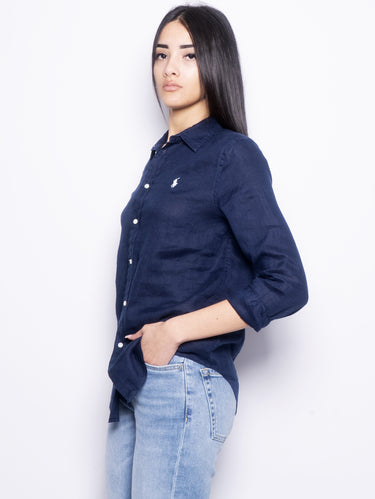 Oversize-Leinenhemd Blau