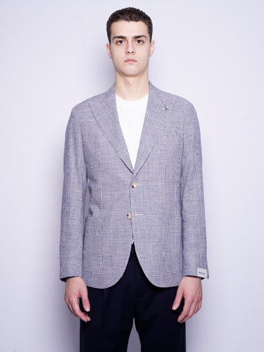 PAOLONI-Giacca Sfoderata Pied de Poule Blu-TRYME Shop