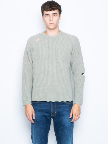 A PAPER KID-Maglia Girocollo Destroyed Verde Salvia-TRYME Shop