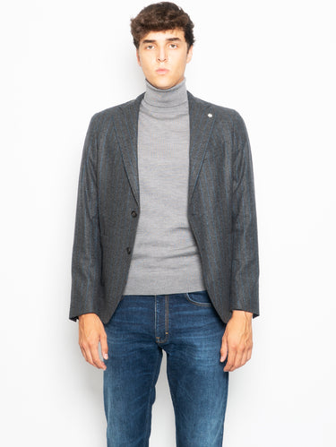 MANUEL RITZ-Giacca Nuvola Monopetto Gessata Grigio-TRYME Shop