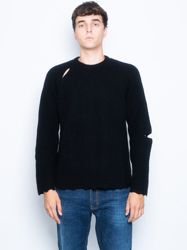 A PAPER KID-Maglia Girocollo Destroyed Nero-TRYME Shop