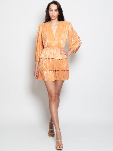 SABINA MUSÁYEV-Abito Mini Maniche Corte con Balze Pesca-TRYME Shop