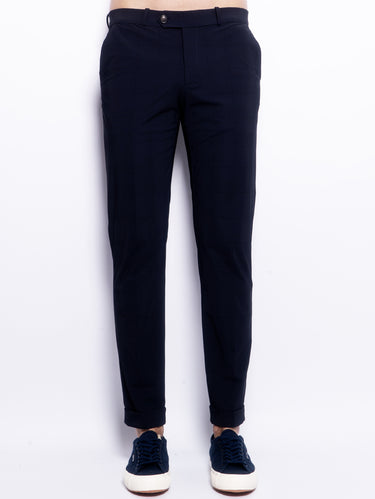 RRD-Pantaloni Principe di Galles in Tessuto Elasticizzato Blu-TRYME Shop