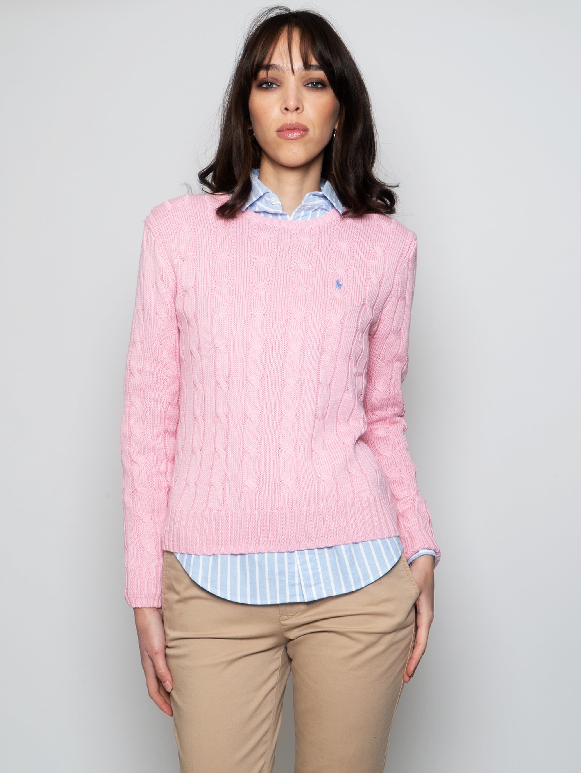 Pink Ralph Lauren Knitwear Womens Cotton Cable Knit Jumper With