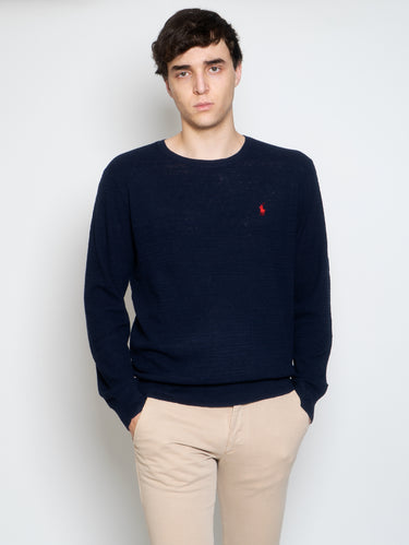 RALPH LAUREN-Maglia in Lino e Cotone Blu-TRYME Shop