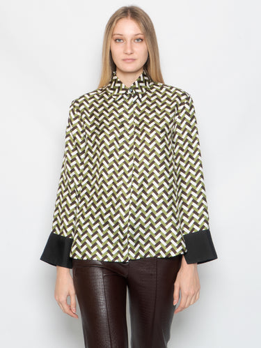 MAX MARA LEISURE-Camicia in Seta Stampa Geometrica Verde-TRYME Shop