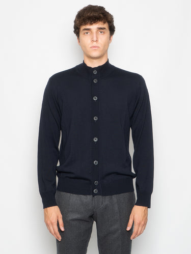 ALPHA STUDIO-Cardigan con Bottoni in Merinos Blu-TRYME Shop