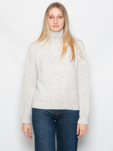 MAX MARA LEISURE-Maglia Collo Alto con Motivo a Losanghe Bianco-TRYME Shop