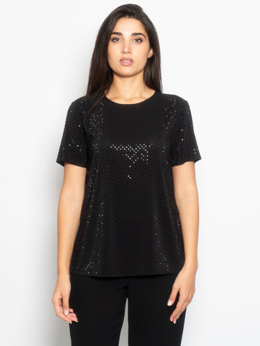 P.A.R.O.S.H.-T-shirt con Strass Applicati Nero-TRYME Shop