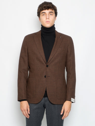 PAOLONI-Giacca Principe di Galles in Lana Marrone-TRYME Shop