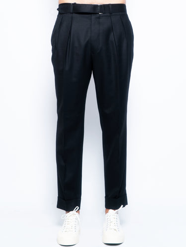OFFICINE GÉNÉRALE-Pantalone in Fresco Lana con Cintura Nero-TRYME Shop