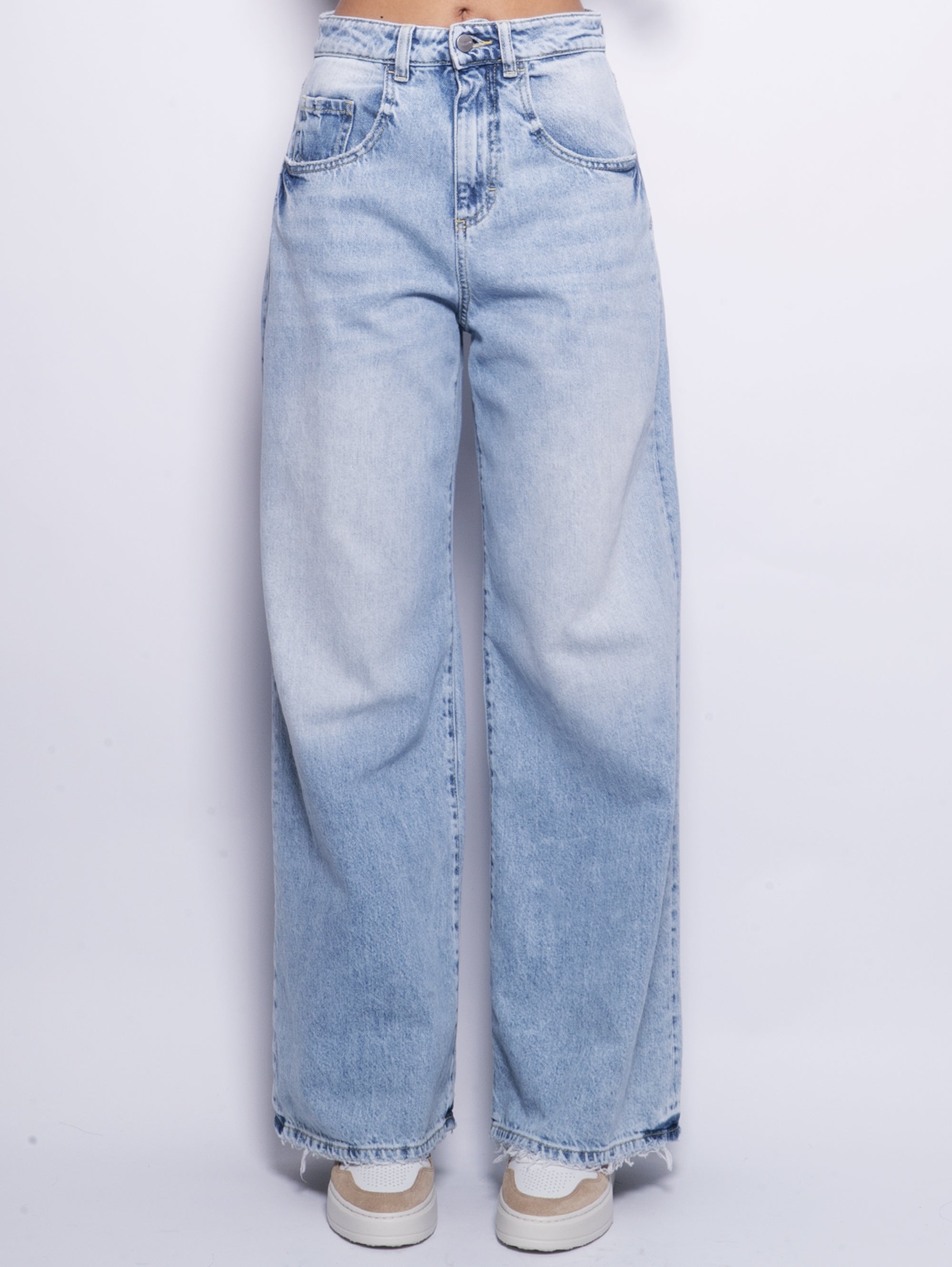 ICON DENIM-Jeans Debby Wide Leg con Orlo Sfrangiato Blu-TRYME Shop