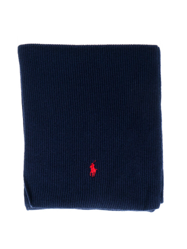 RALPH LAUREN-Sciarpa con Lavorazione a Coste Blu-TRYME Shop
