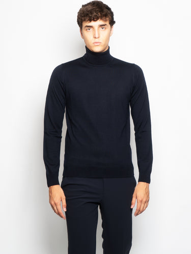 ALPHA STUDIO-Maglia Collo Alto in Merinos Blu-TRYME Shop