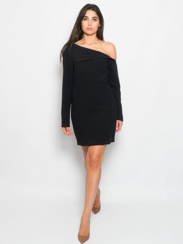 FEDERICA TOSI-Abito Corto con Scollatura Asimmetrica Nero-TRYME Shop