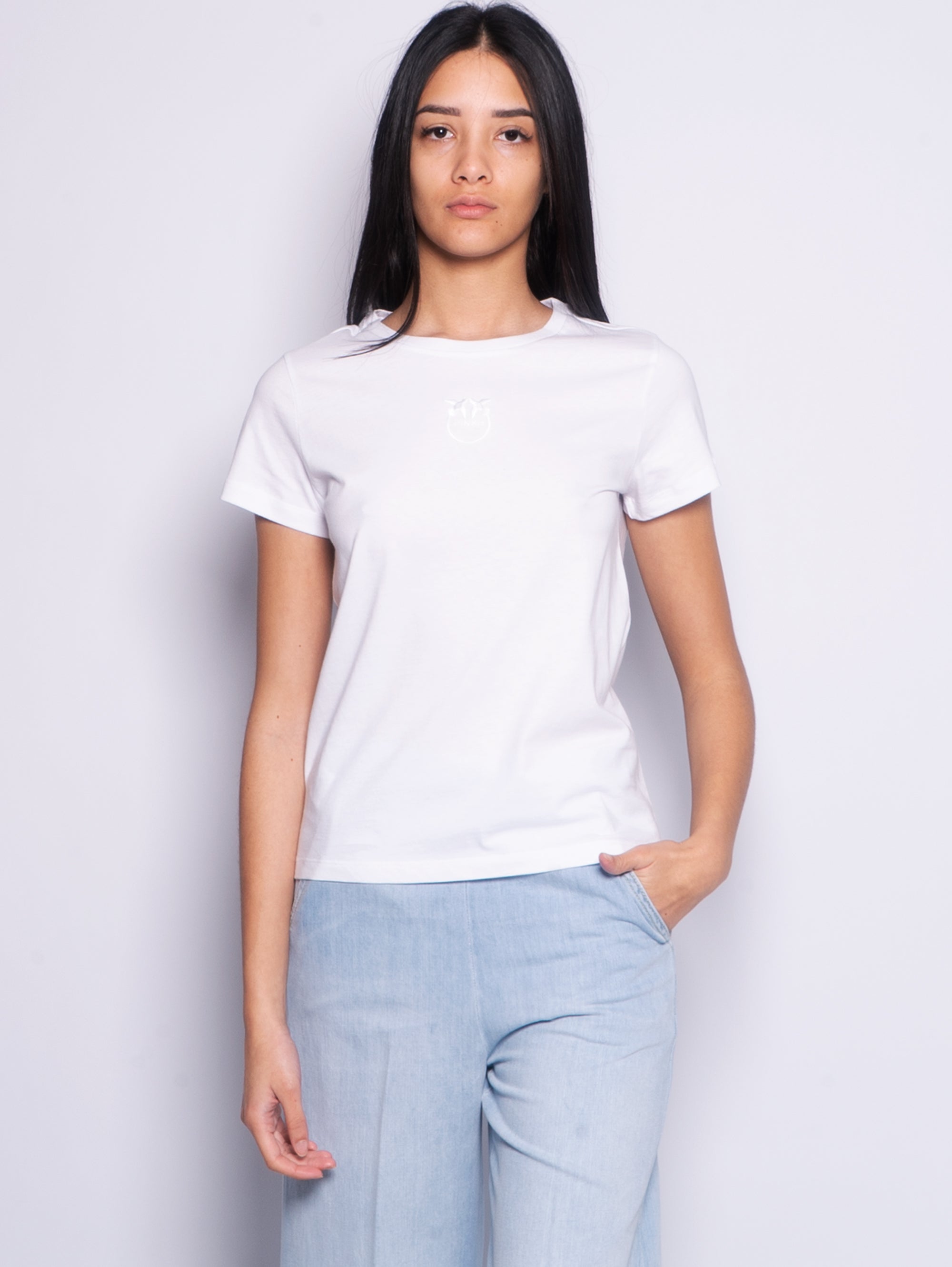 PINKO-T-shirt con Stampa Mini Logo Bianco-TRYME Shop