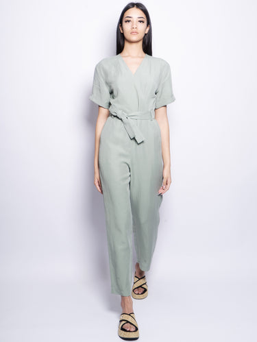 WOOLRICH-Tuta in Lino con Scollo a V Salvia-TRYME Shop
