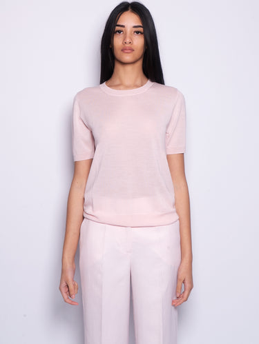 P.A.R.O.S.H.-Maglia in Misto Lana con Maniche Corte Fior di Pesco-TRYME Shop
