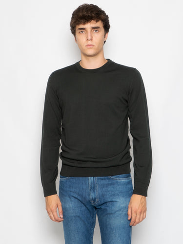 ALPHA STUDIO-Maglia Girocollo in Lana Verde-TRYME Shop