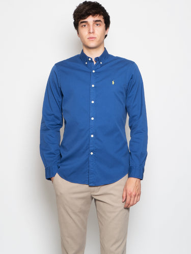 RALPH LAUREN-Camicia Slim Fit in Twill di Cotone Blu Royal-TRYME Shop
