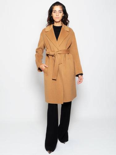 PINKO-Cappotto in Panno Doppio di Lana Cammello-TRYME Shop