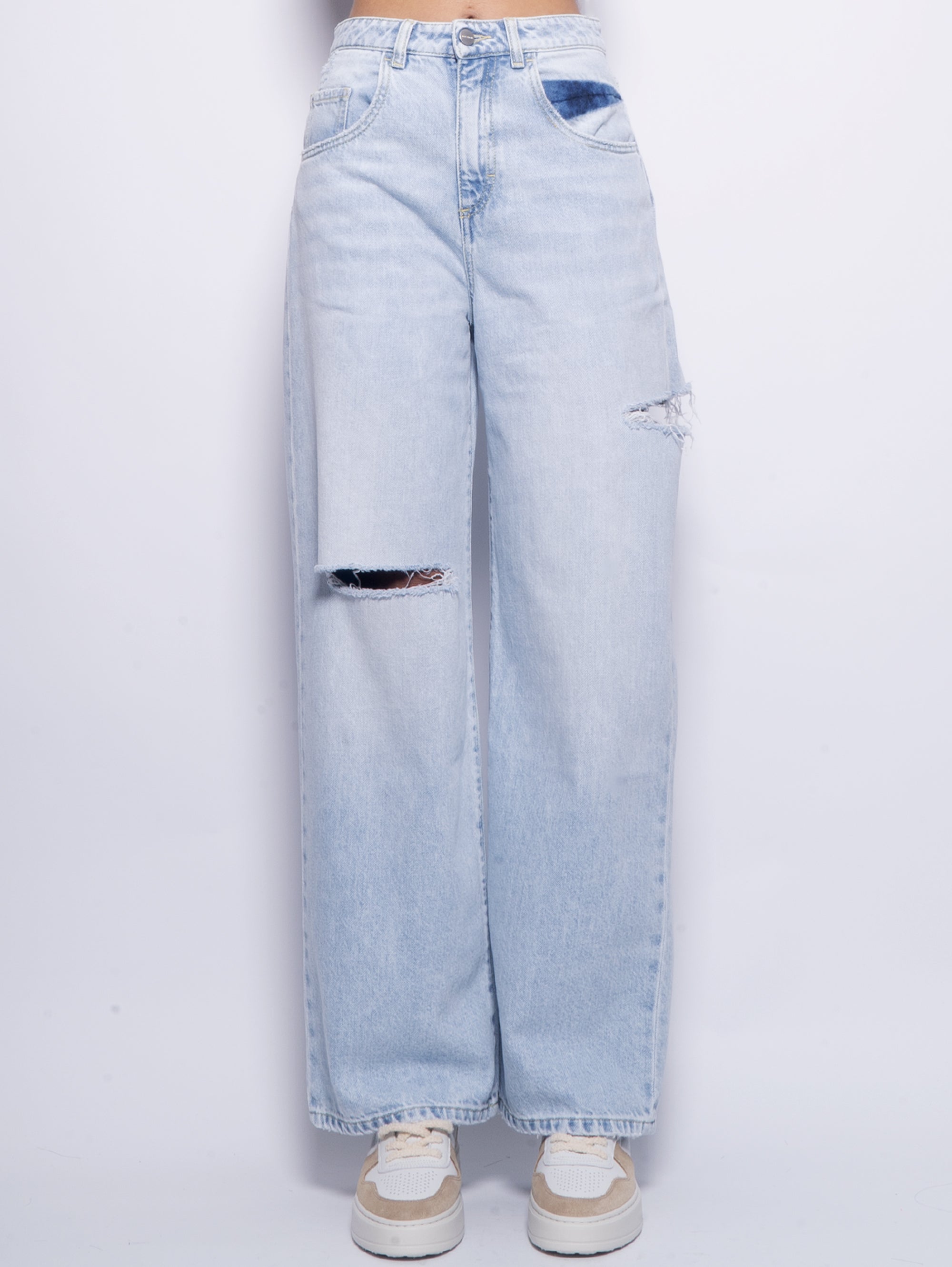 ICON DENIM-Jeans Poppy con Strappi Wide Leg Blu-TRYME Shop