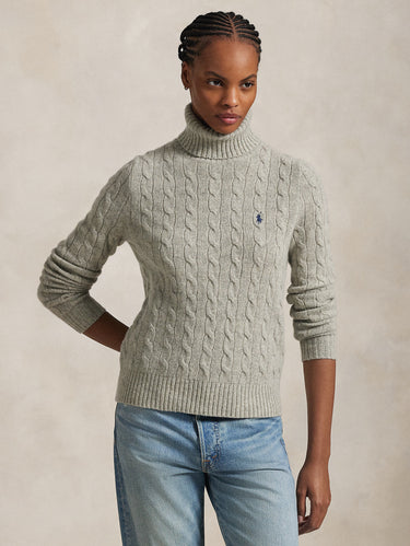 RALPH LAUREN-Maglia con Collo Alto a Trecce Grigio-TRYME Shop