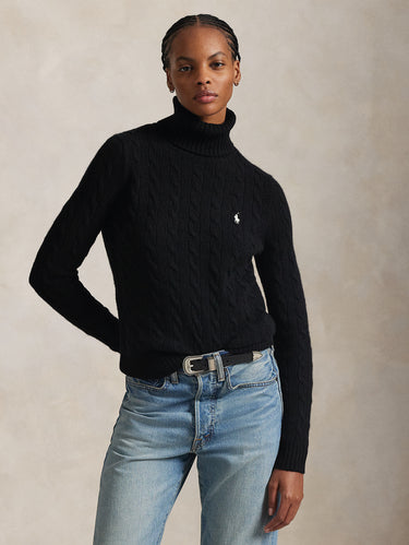 RALPH LAUREN-Maglia con Collo Alto a Trecce Nero-TRYME Shop