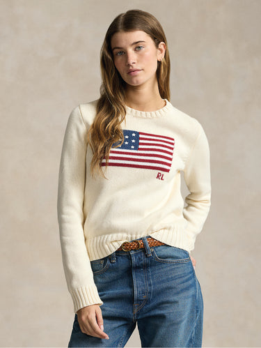 RALPH LAUREN-Maglia con Bandiera Crema-TRYME Shop