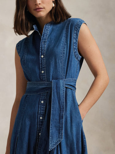 Robe chemisier trapèze en denim bleu