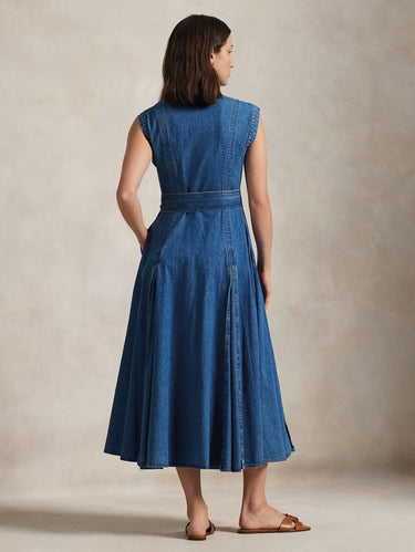 Robe chemisier trapèze en denim bleu