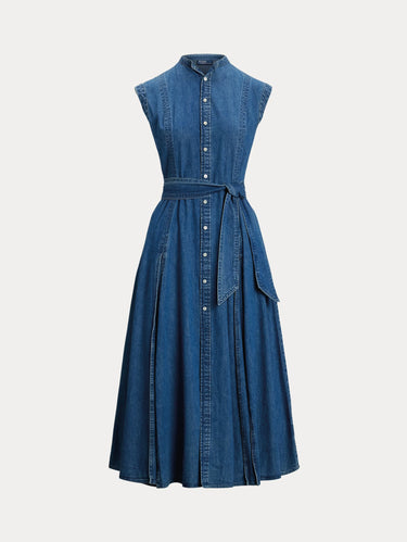 Robe chemisier trapèze en denim bleu