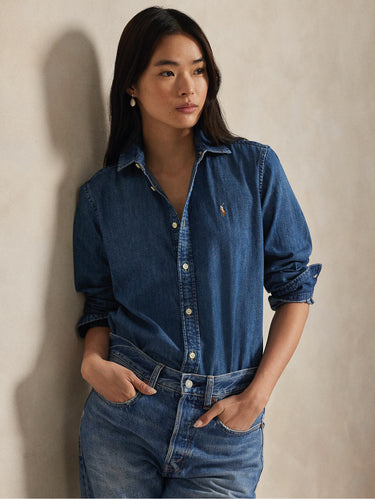 RALPH LAUREN-Camicia in Denim Slim Fit Blu-TRYME Shop