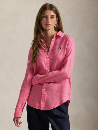 RALPH LAUREN-Camicia Classic Fit in Lino Rosa-TRYME Shop